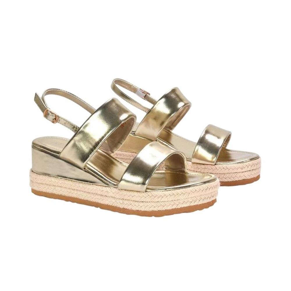 XY London Womens/Ladies Ally Metallic Low Heel Wedge Sandals / Metallic Gold